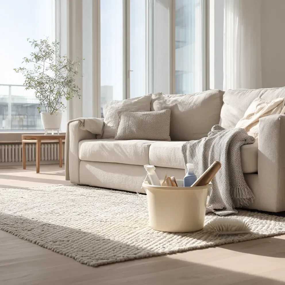 Ett rent och fräscht vardagsrum